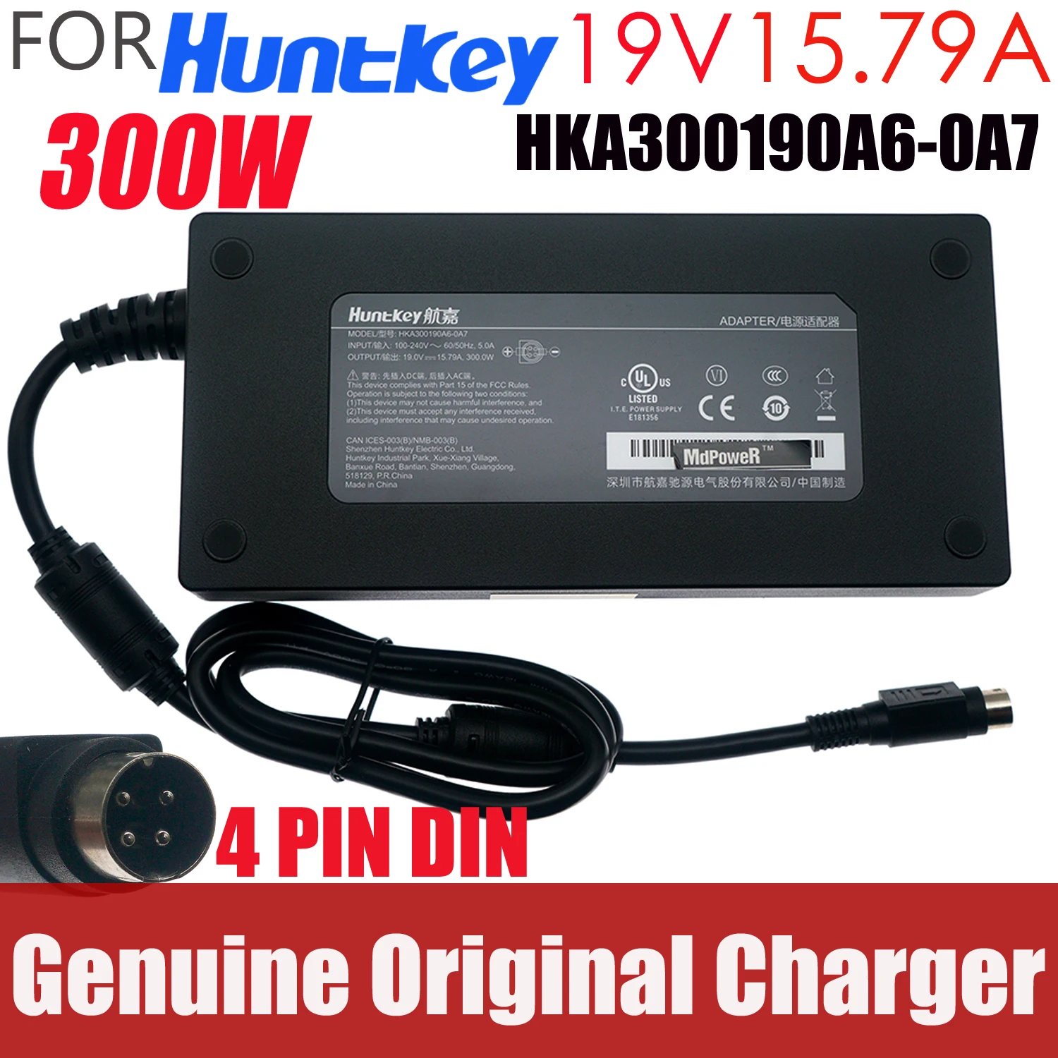 Genuine Huntkey HKA300190A6-0A7 300W 19V 15.79A 4-Pin DIN AC Adapter for MINISFORUM Neptune HX99G HX100G HX77G HX80G