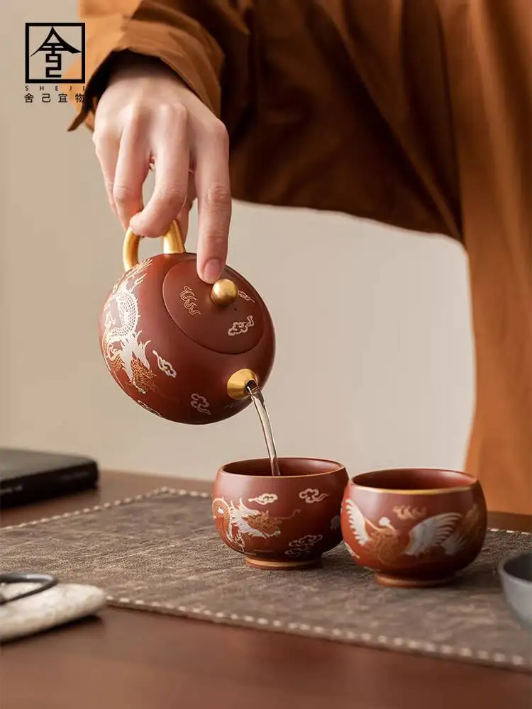 Dragon And Phoenix Auspiciousness Zhumu Purple Clay Xi Shi Teapot One Two Cups High-End Kung Fu Tea Brewing Pot Gift Box Set