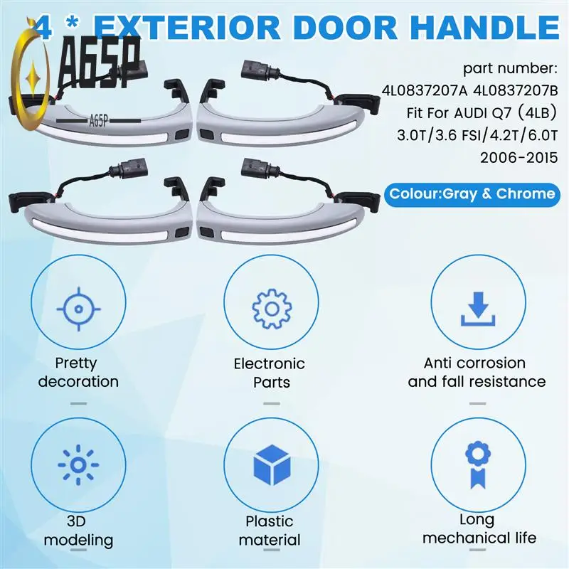 

A65P-4Pcs Car Sensor Exterior Door Handle For Q7(4LB)3.0T/3.6 FSI/4.2T/6.0T 2006-2015