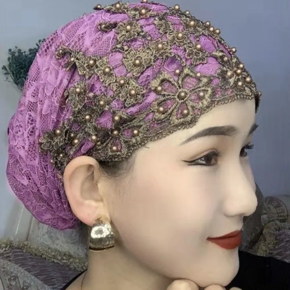 

Portable Beaded Decoration Ethnic Headscarf Hat Comfortable Retro Ethnic Beaded Hat Personality Soft Pullover Hat Ethnic Style