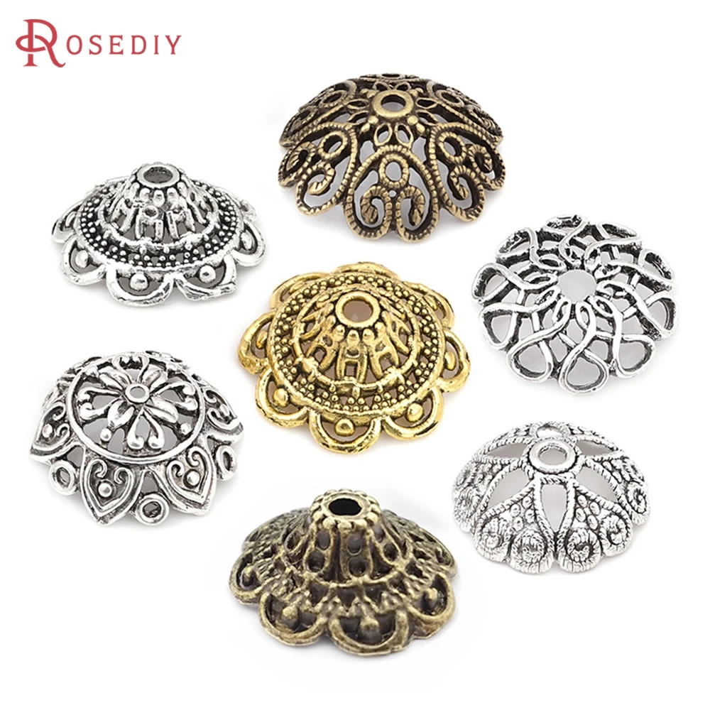 Gorros de cuentas grandes de aleación de Zinc de estilo Vintage de plata antigua, gorros con borlas, fabricación de joyería Diy, collar, pendientes, accesorios para mujer