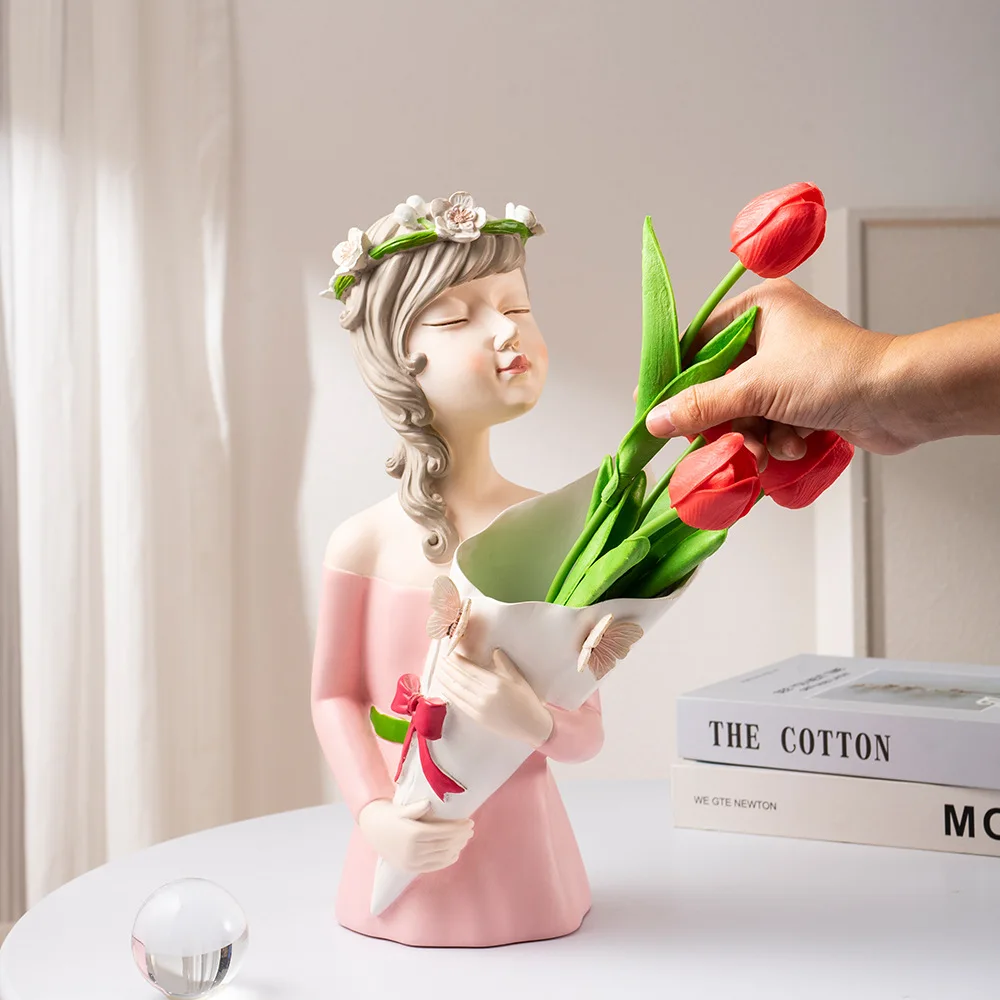 

【2025 New Arrival】Nordic Girl Resin Vase Decor‌ - Artificial Flower Arrangement for Home/Office, Tabletop Organizer & Gift