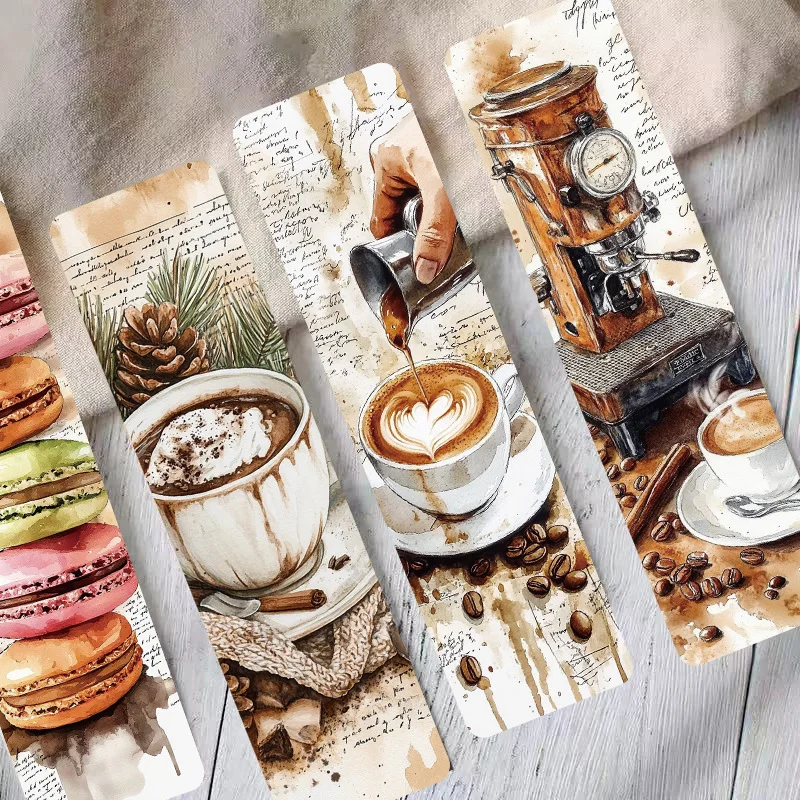 30PCS Retro Afternoon Tea Bookmark Wine Cake Coffee Dessert Bread Creative DIY Reading Paper Book Page Marking Card