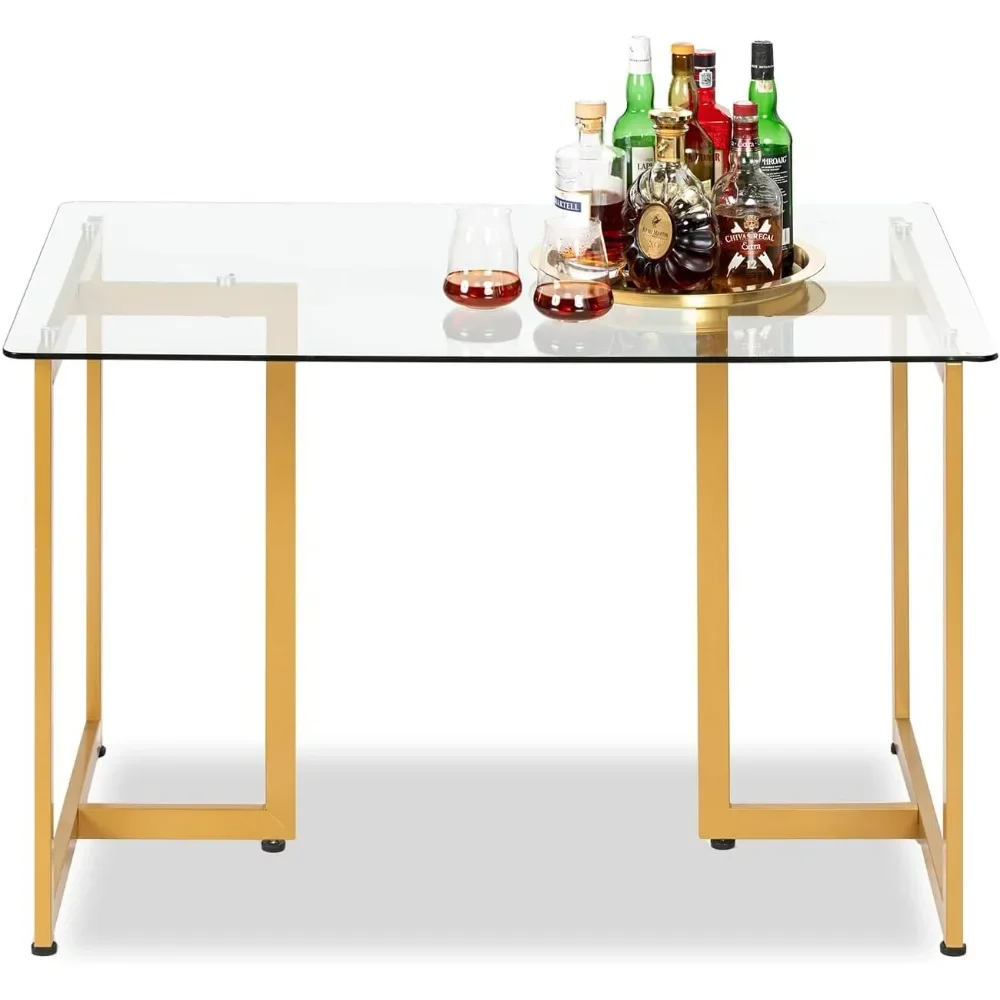 

Tempered Glass Dining 47.2 inches Dinner Table for 4-6 Persons Modern Rectangular Spacious Tabletop & Gold Legs Elegant