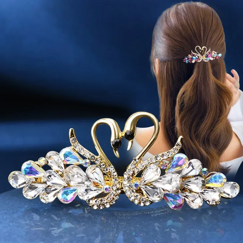 

Heallor Rhinestone Swan Hair Clip Korean Ponytail Clip Top Clip Headdress Elegant Spring Hair Style Back Head Hairpins Hair Acce