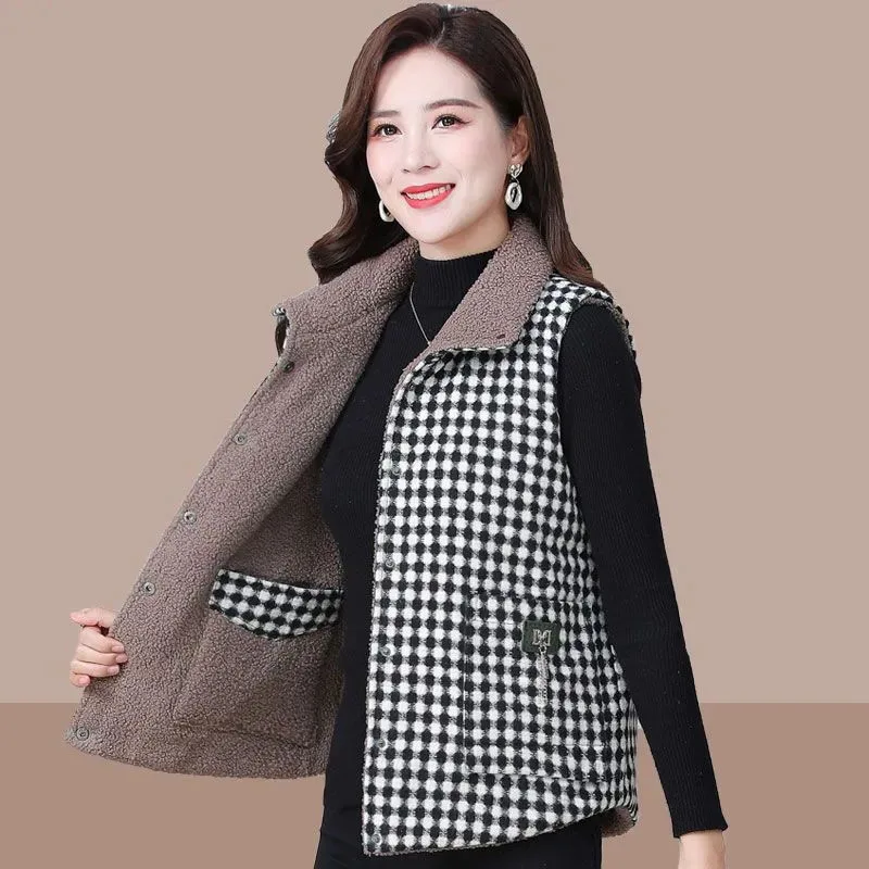 Fashion Mother Autumn Winter Thick Vest Short Style Two Sided Wear Particle Velvet Warm Tank Jacket Female Sleeveless Waistcoat