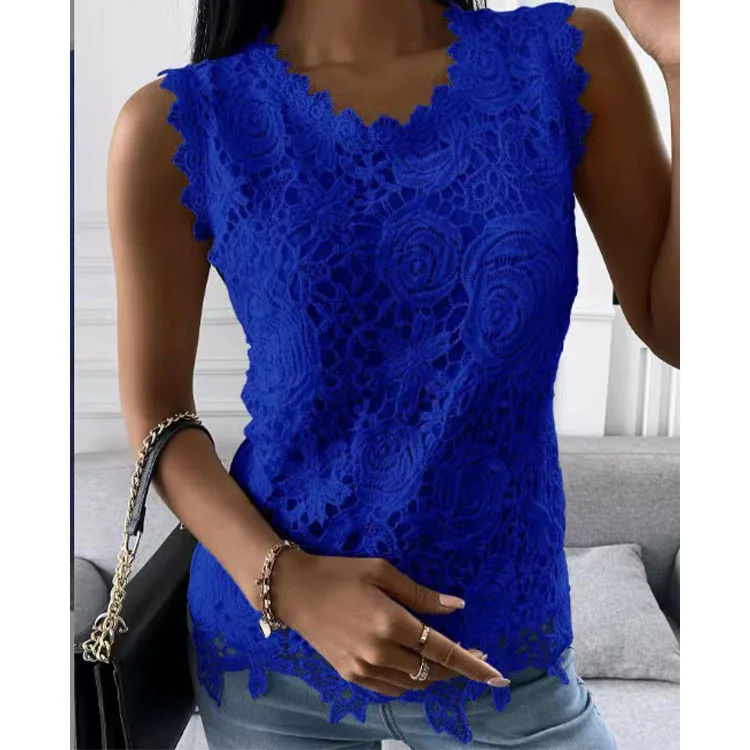 2024 Summer Fashion Ladies Lace Jacquard Sleeveless Casual Women Vintage T-Shirt S-5XL Floral Vest Camisole Halter Top