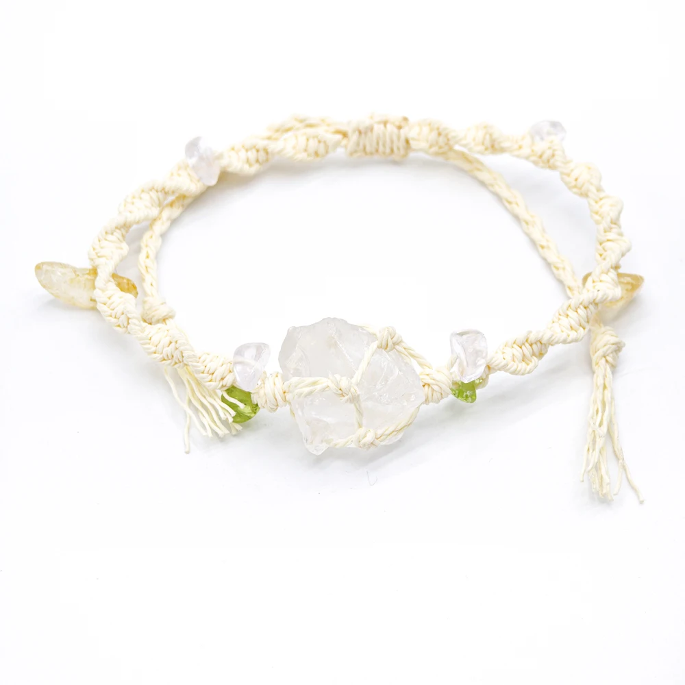10 Stück verstellbares geflochtenes Kordelnetz, 1 roher Rohstein, Perlenhalter, Seil, Armband, natürlicher Quarzkristall, Heilung, Taschentasche, Armreif – Detail 16