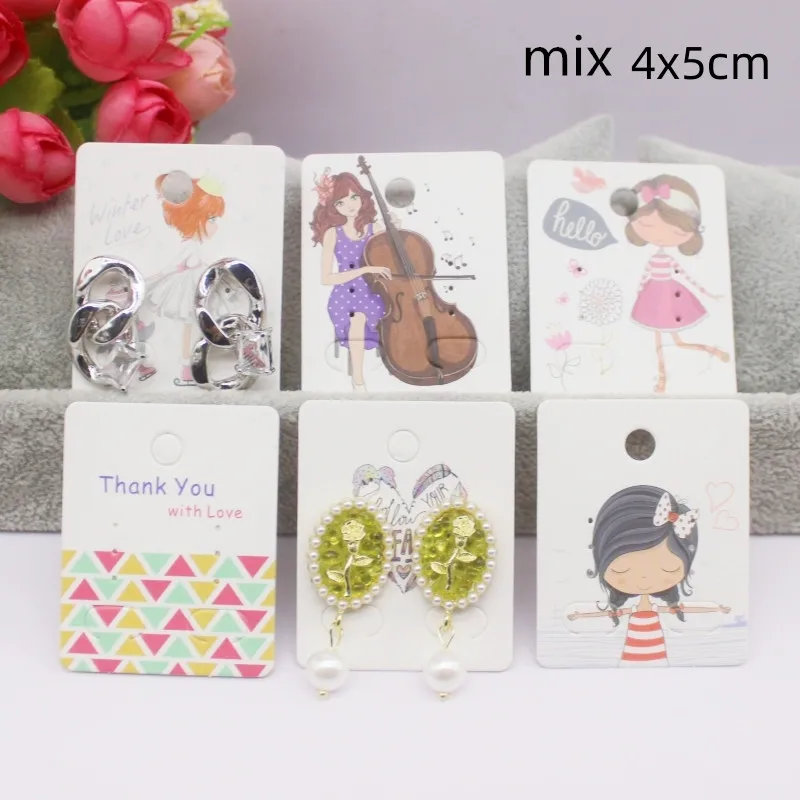 5x4cm Hot selling New Comic Style Beauty/Photo Girl Black/White/Kraft Paper Series Earstuds Earrings Set Pattern Card