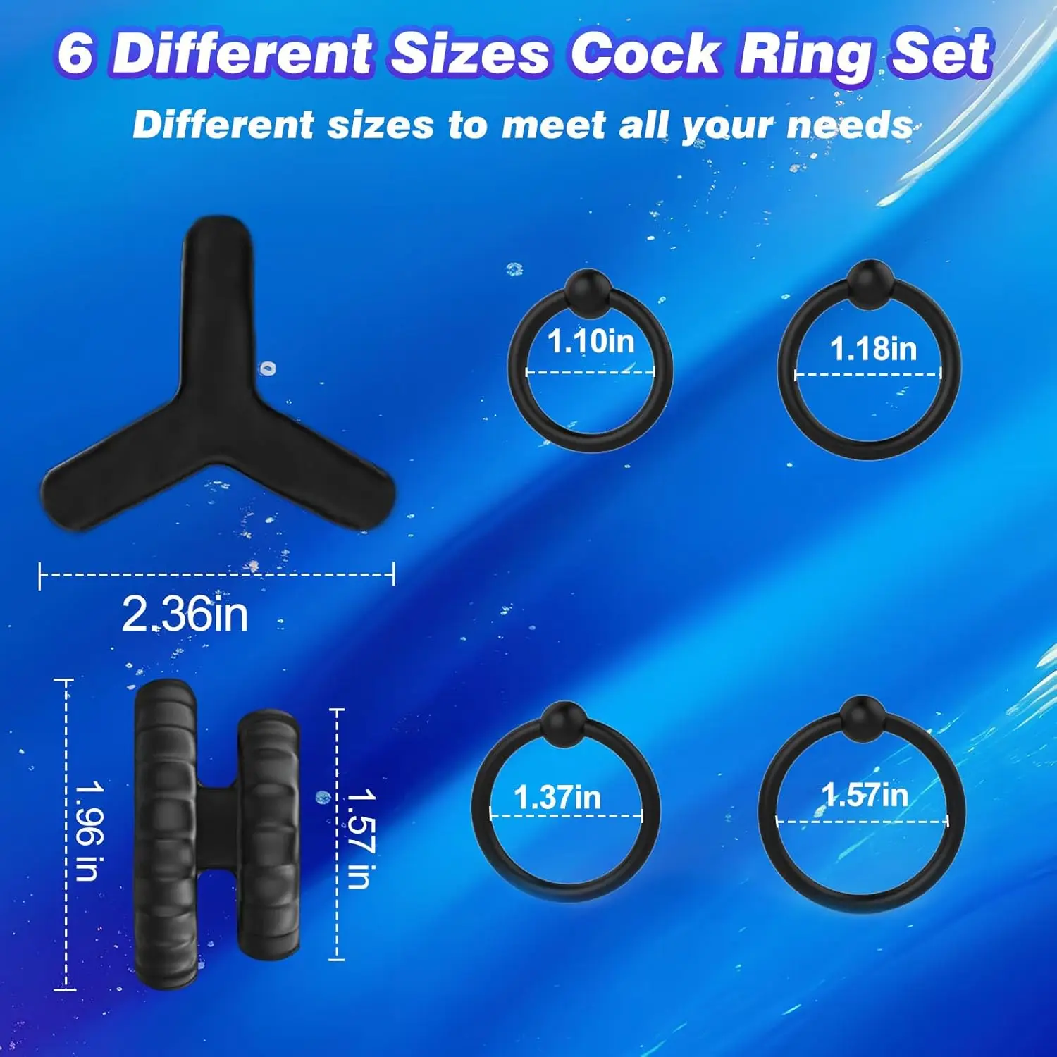 Anneaux péniens en silicone pour hommes, ensemble d'anneaux péniens ultra doux, érection longue durée, jouet sexuel pour adultes, Murmrr 6 différents