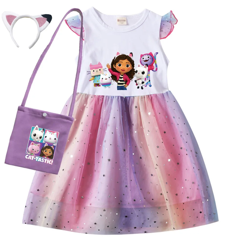 Gabbys Dollhouse Clothes Kids Dresses for Girls Princess Dress & Bag Childrne Cartoon Cute Cats-tastic Wedding Party Vestidos