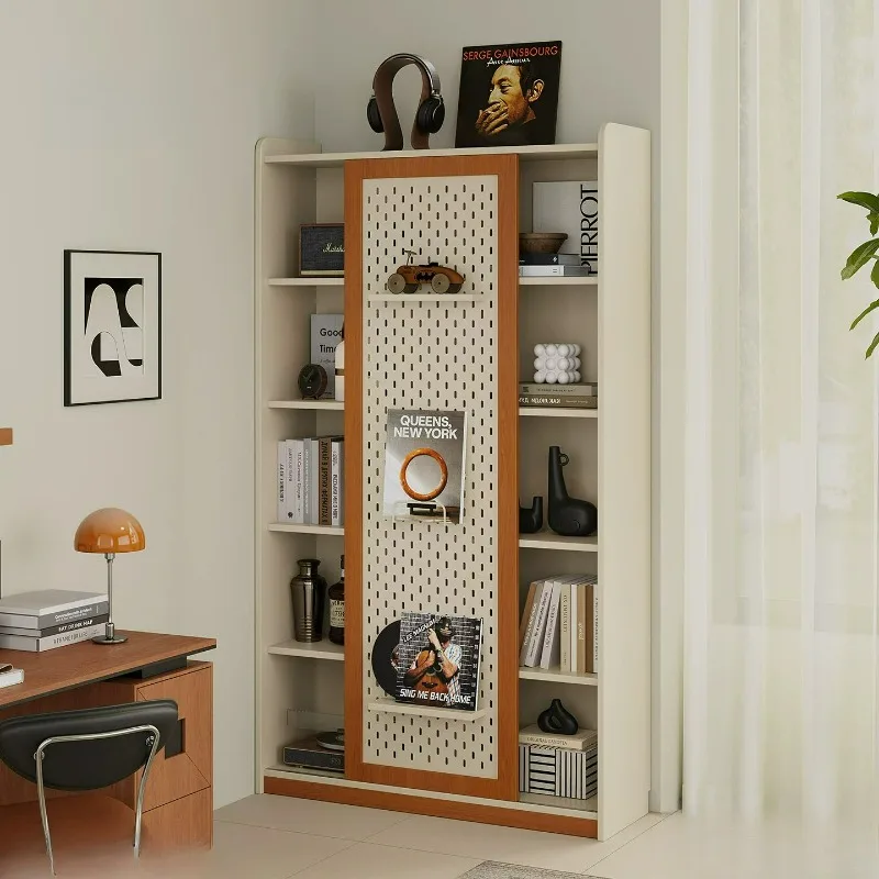 Wooden Punch Board Bookcase Creative Magazine 5-tier Ground Bookshelf Dresser Creamy Style Baldas De Pared Interior Furniture