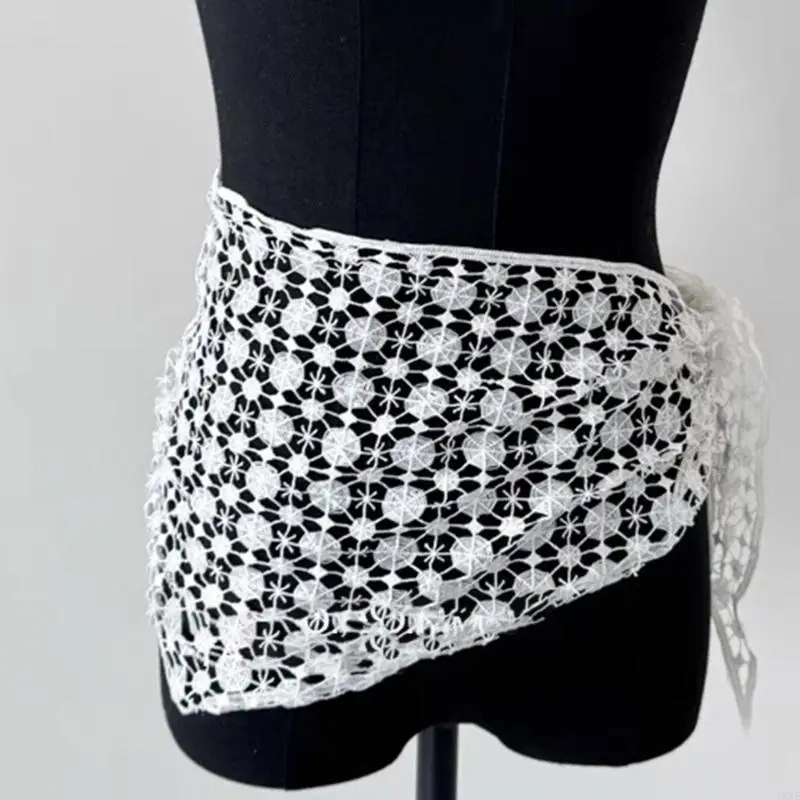 Y3NE Fashion Triangular Lace Scarf Hollowed Pattern Headwrap For Women Summer Vacation Multiuse Bandana for Music Festival