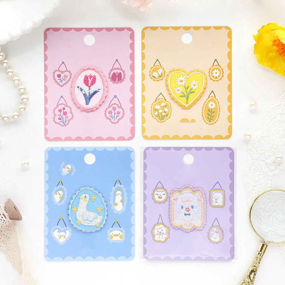 1 Piece Stick on Embroidery Patch Cartoon Little Daisy Tulip Duck Sheep Stickers Clothing DIY Accessories