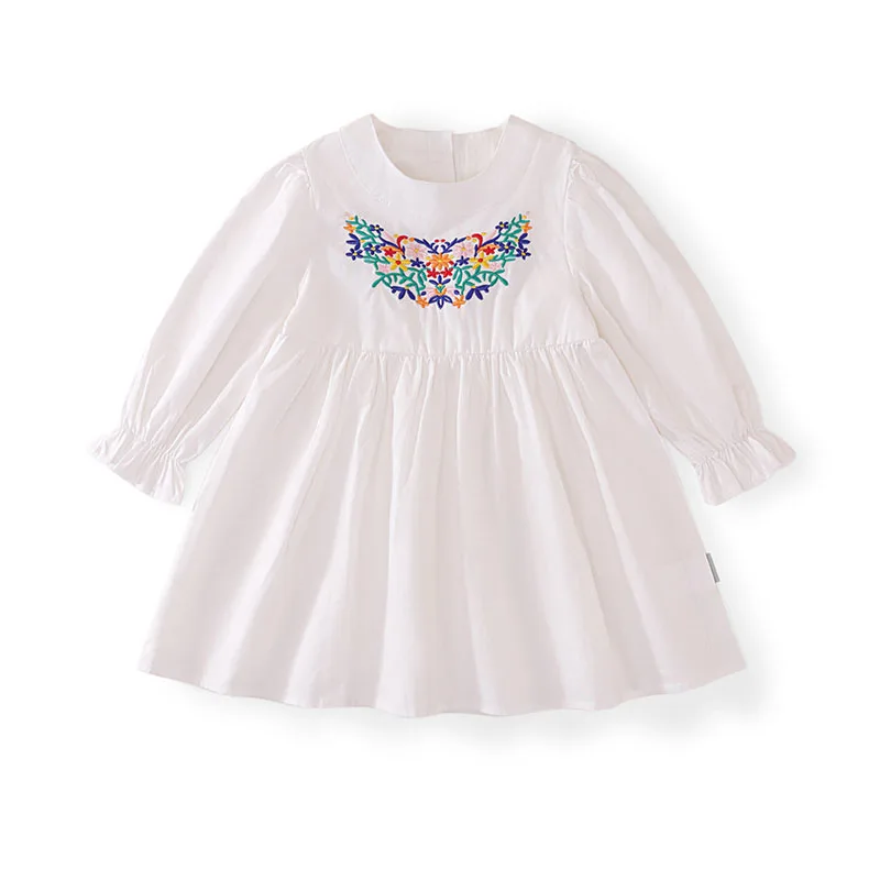 

Girl Kid'S Dress 2025 Spring Children'S Clothing Embroideries White Princess Dress 2-7 Years Long Sleeve Baby Girls Casual Dress