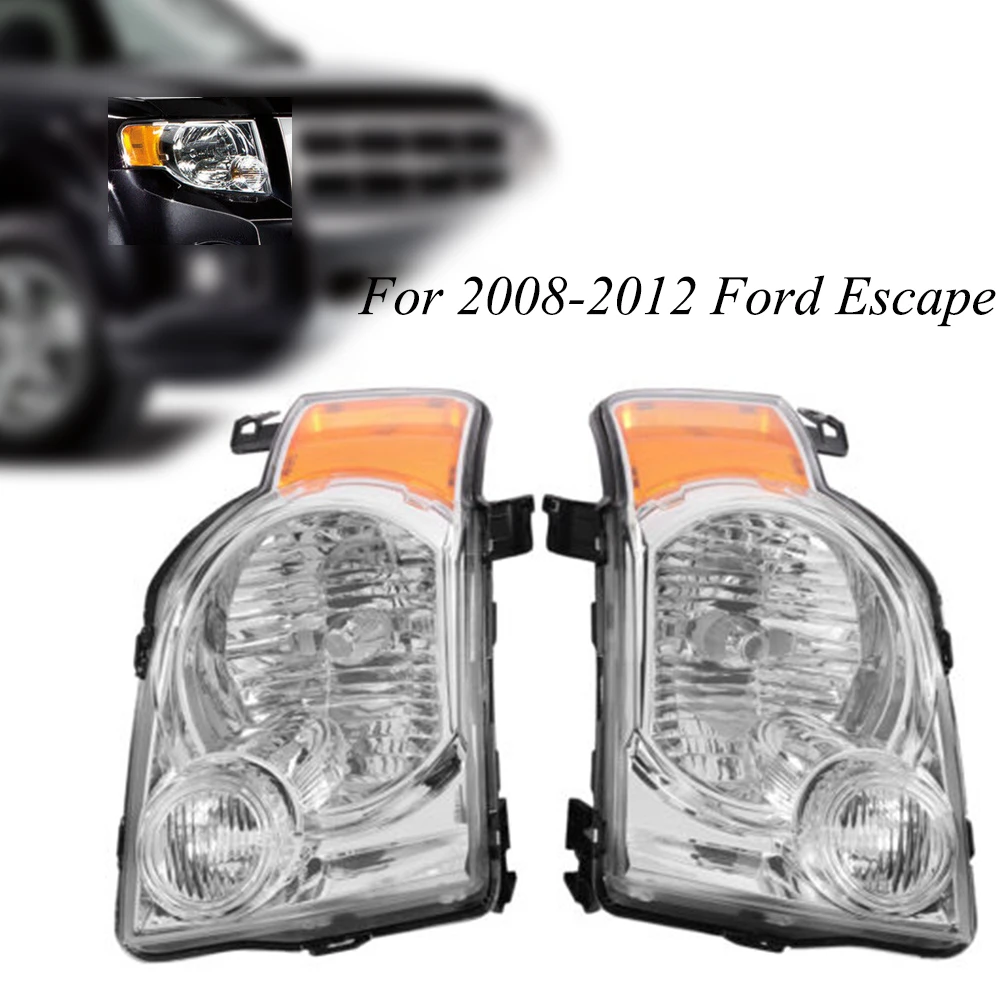 

Pair Headlights Halogen + LED DRL Headlamps Replacement Fits For Ford Escape SUV 2008 2009 2010 2011 2012 LH + RH NEW