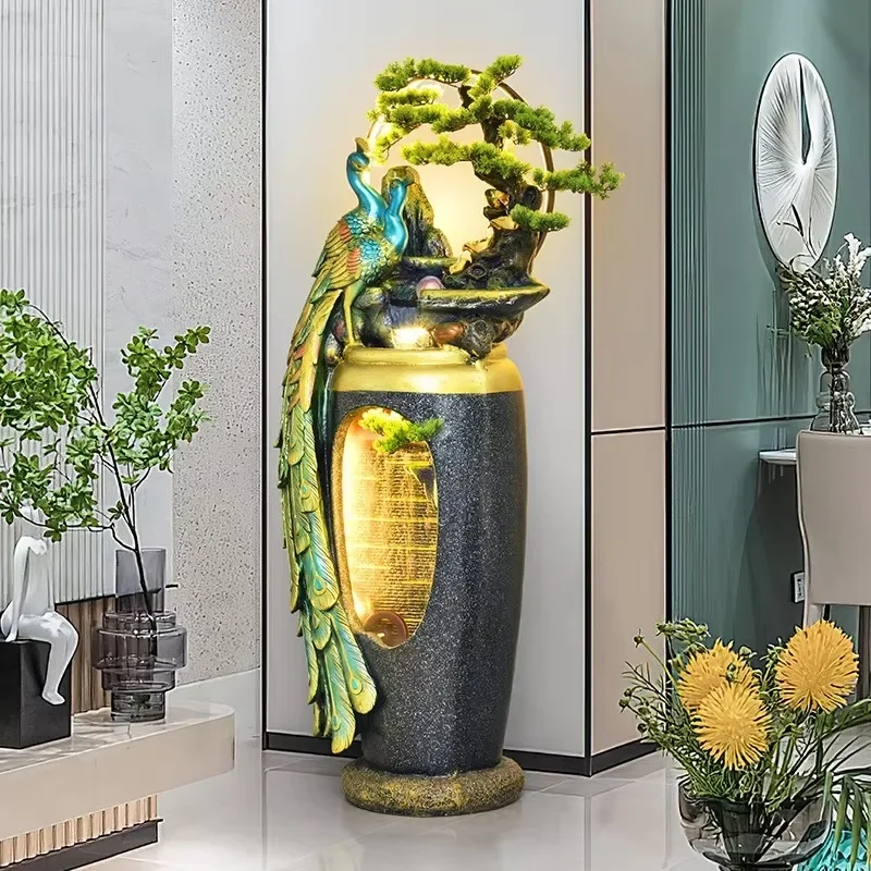 Y136 Peacock Flowing Water Ornament New Chinese Fountain Living Room Entrance TV Cabinet Floor To Ceiling Decoration
