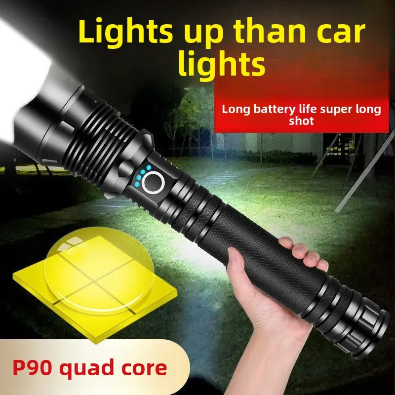 Cross-Border P70 High-Brightness Flashlight Outdoor Waterproof USB Charging Zoomable High-Power LED Flashlight