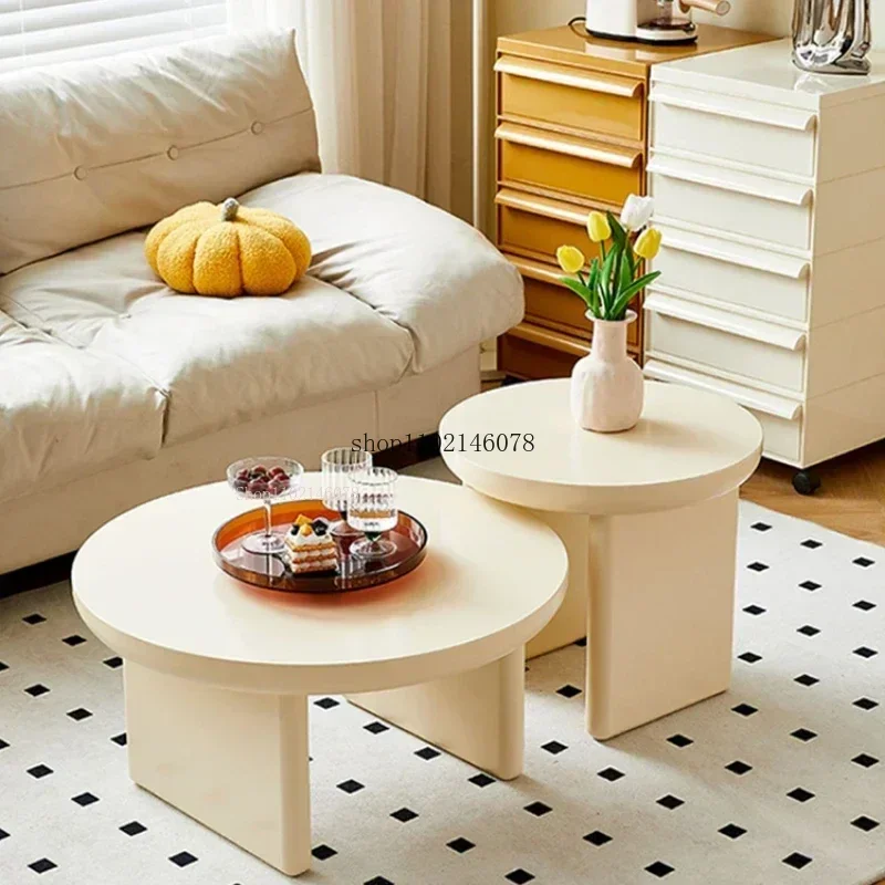 Nordic Minimalist Cream Style Combination Coffee Table Household Small White Round Tables Living Room Furniture Sofa Side Table