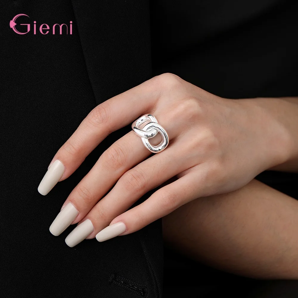 Anillo de Plata de Ley 925 auténtica para mujer y niña, sortija estampada, accesorio de boda, novedad