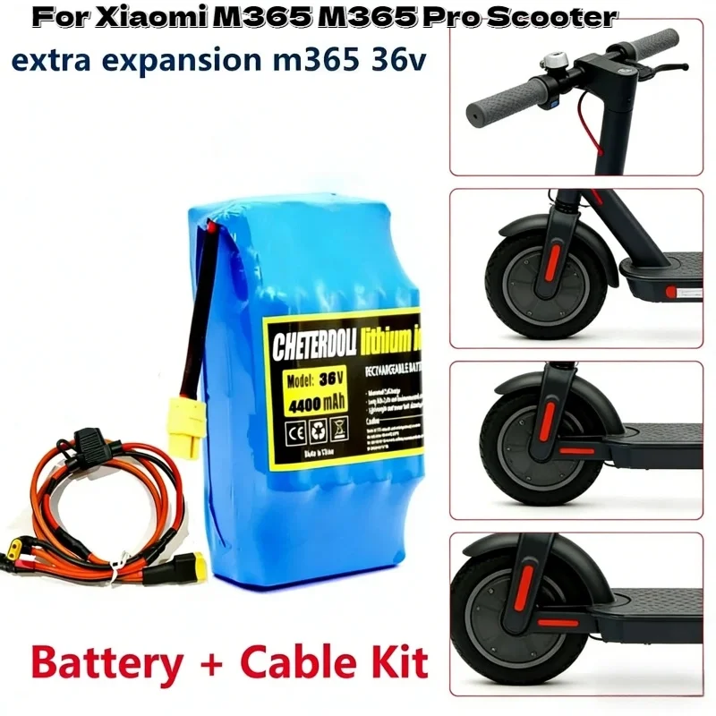 36V 4.4Ah Aleaivy Rechargeable Lithium Ion Battery Extra Expansion Pack with Cable for Xiaomi M365 M365 Pro Scooter