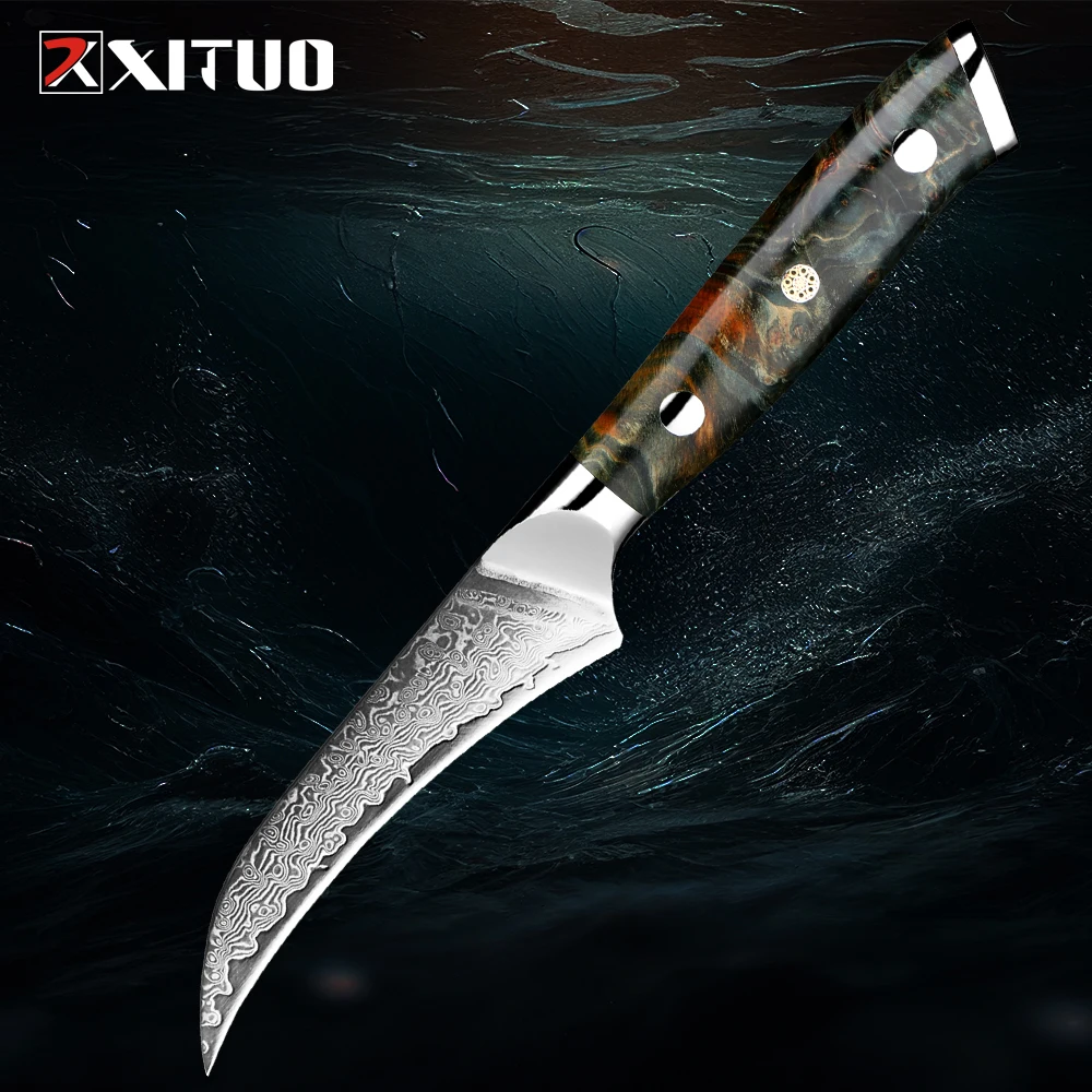 Paring Knife 3.5 inch Full Tang Handle Peeling Knives Damascus VG10 Super Steel Razor Sharp Chef Fruit Knife Eagle-curved blade