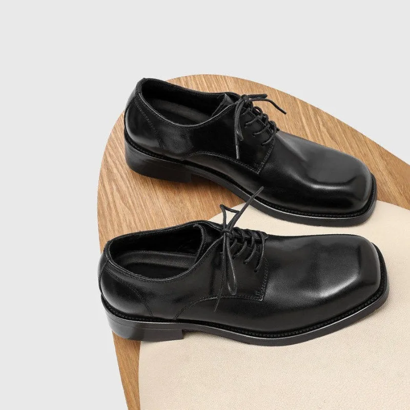 Men's Dress Shoes British Style Business Formal Leather Shoes Elegant Square Head Lace-up Derby Shoe Luxury Men's Wedding Shoes