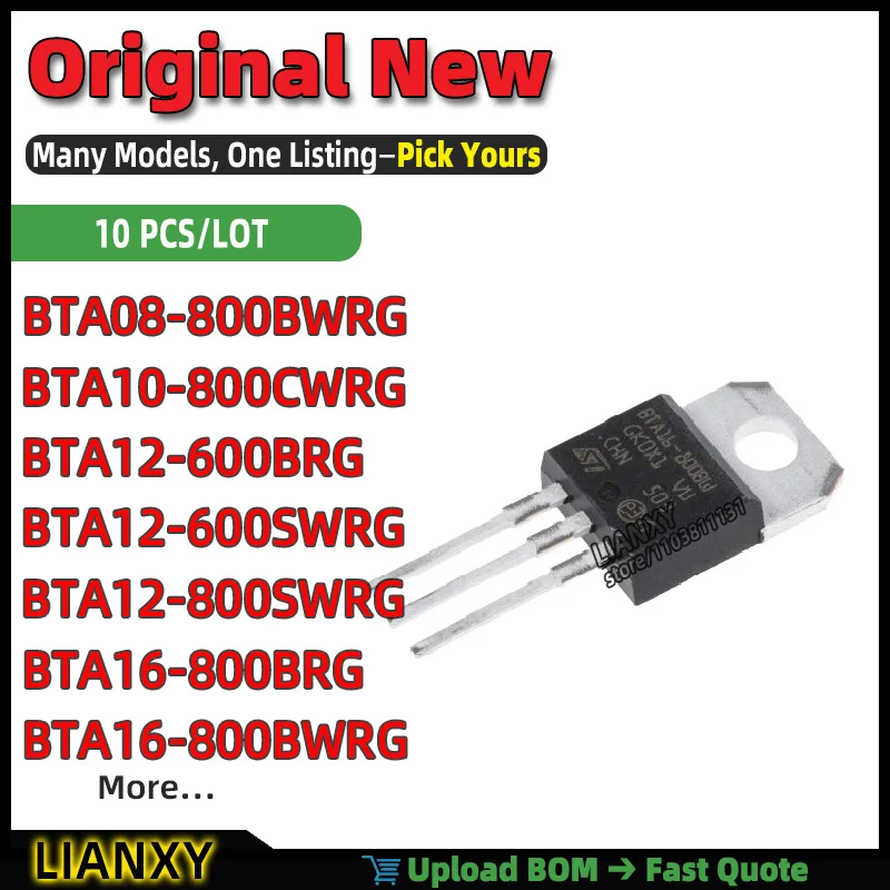 BTA16-800BWRG BTA16-800BRG BTA12-600SWRG BTA12-600BRG BTA12-800SWRG BTA08-800BWRG BTA10-800CWRG TO-220AB Thyristor SCR Brand New