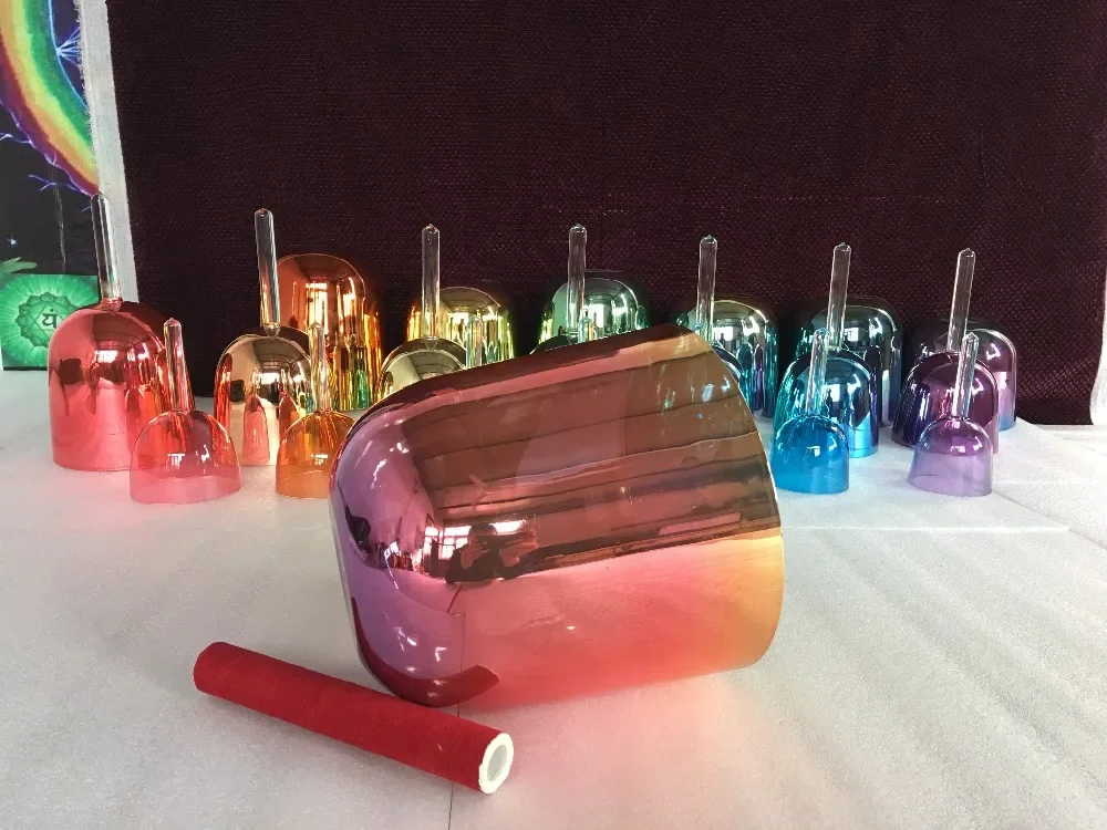 Star Linkup 8.5 Inch Huge Deep‑Tone Tibetan Style Quartz Crystal Singing Bowl, Plated Gold Red Purple Finish C/C# Note for Root & Sacral Chakra, High‑Energy Sound Healing Percussion Instrument for Yoga Meditation Sound Bath Chakra Balancing
