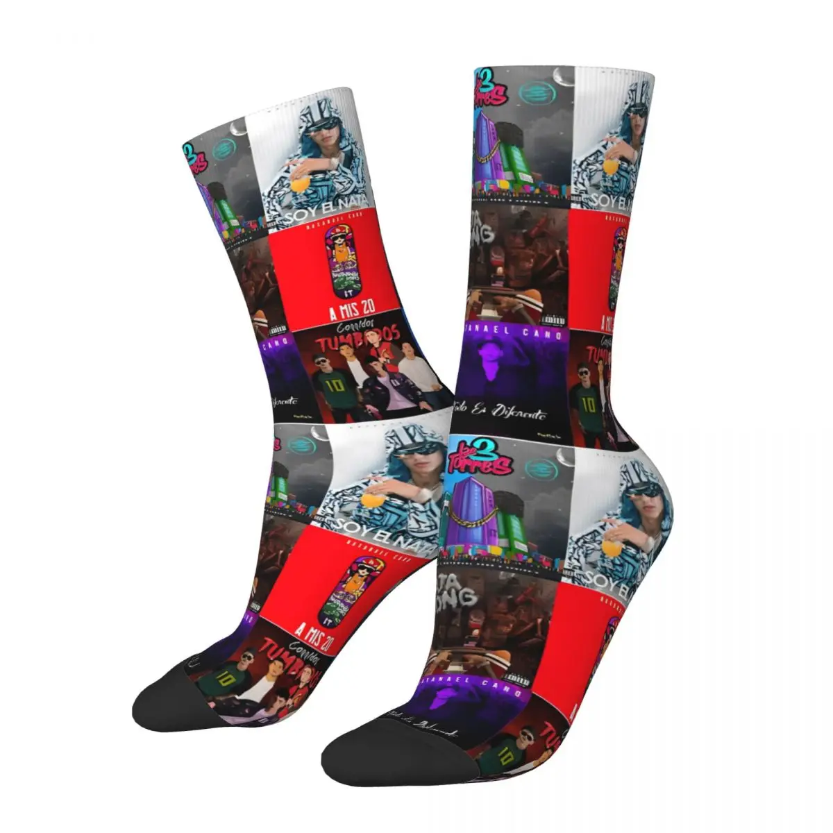 Hip-hop Natanael Cano Nata Montana Collage Sports Socks Singer Polyester Crew Socks for Unisex Non-slip