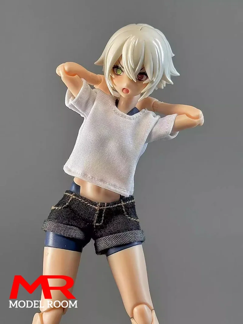 1/12 Scale Female T-shirt Denim Shorts Hot Pants Clothes Model Fit 6'' OB BJD Snail shell 86TOYS Soldier Action Figure Body Doll