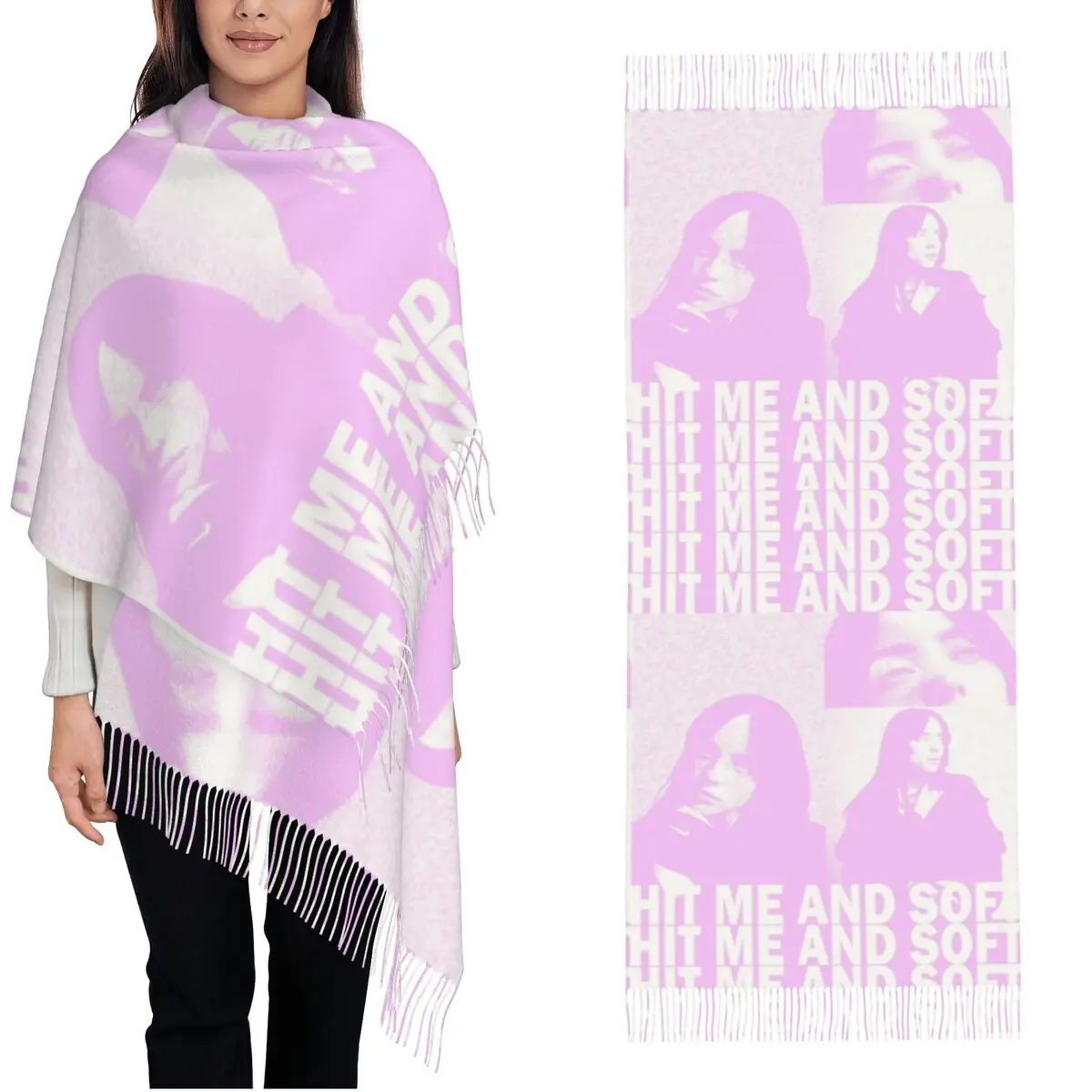 Billies Hit Me Hard And Soft Album Scarf for Womens Winter Warm Pashmina Shawl Wrap Long Scarves with Tassel for Evening Dress