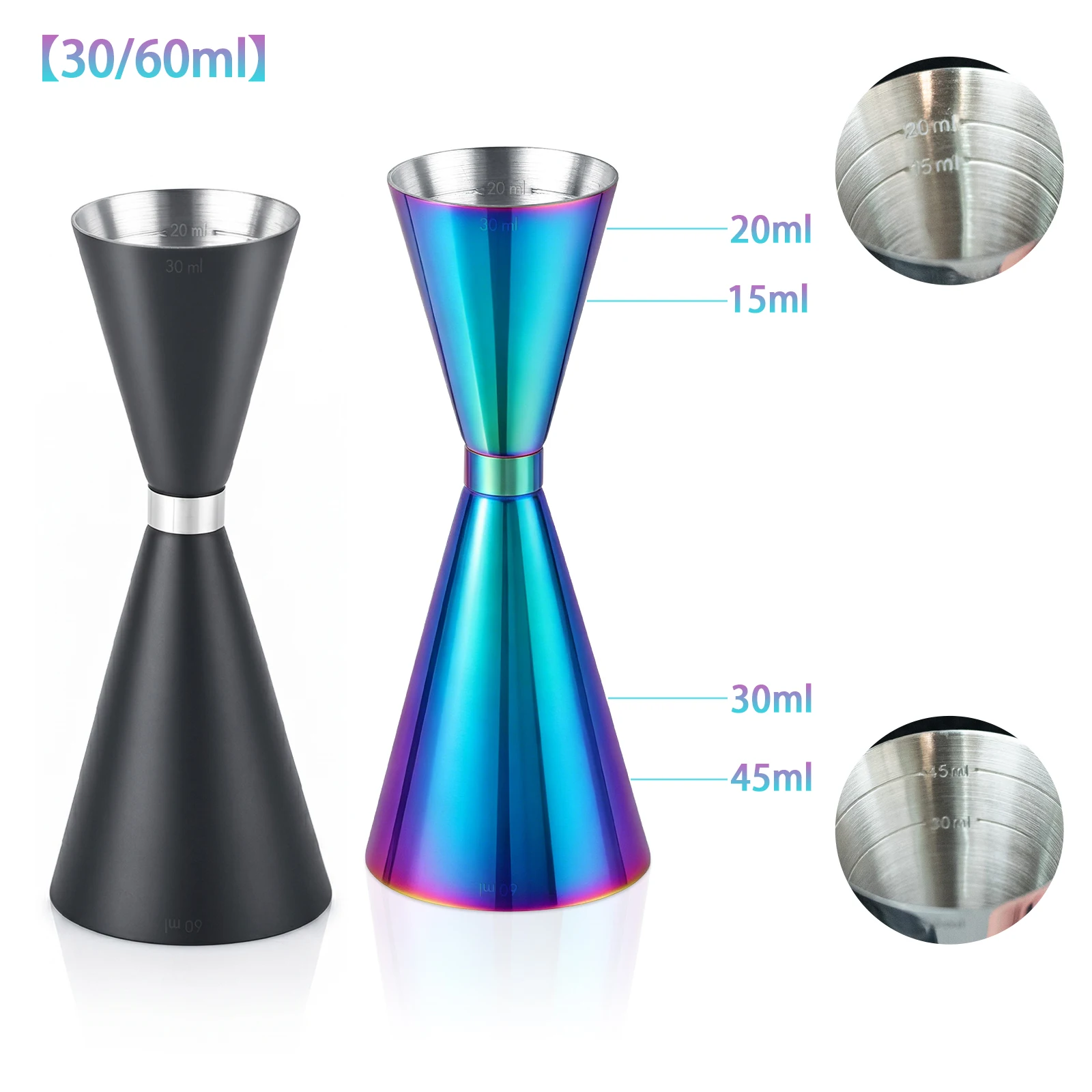 Silver Ring Stainless Steel Cocktail Double Jigger Bar Spirit Measuring Cup For Home Bar Party Club Accessories Barware Tools