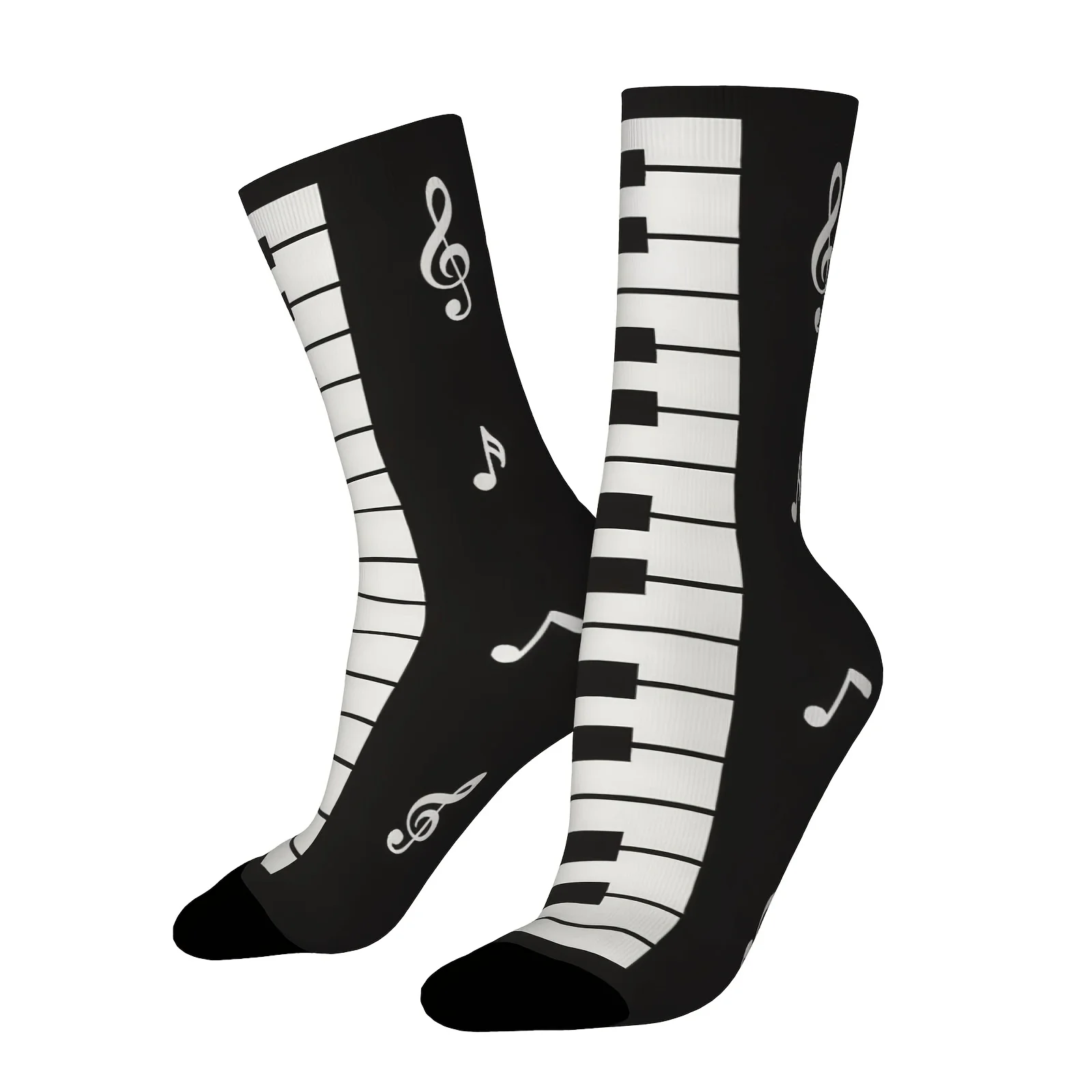Unisex Outdoor Socks with Music Note and Piano Key Print Mid-Calf Length, Machine Washable Comfortable and Breathable