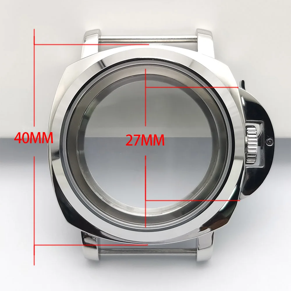حافظة ساعة NH35 فضية 40 ملم حافظة كريستال ياقوت 5ATM مناسبة مع حافظة مقبض لقرص NH35 NH36 4R36 عيار 28.5 ملم.