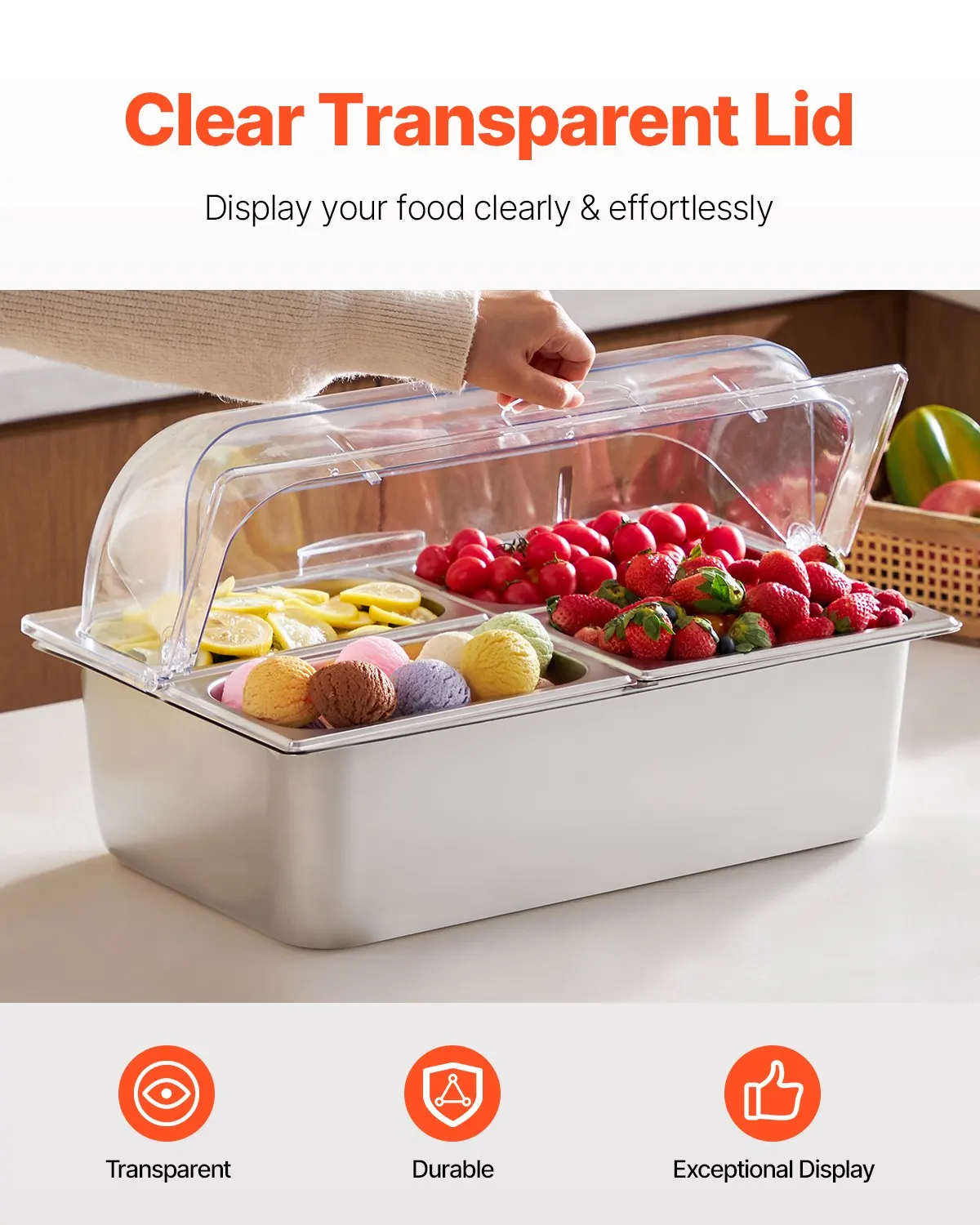 

Countertop Food Serving Display Container 4 Pan Condiment Dispenser With Lid
