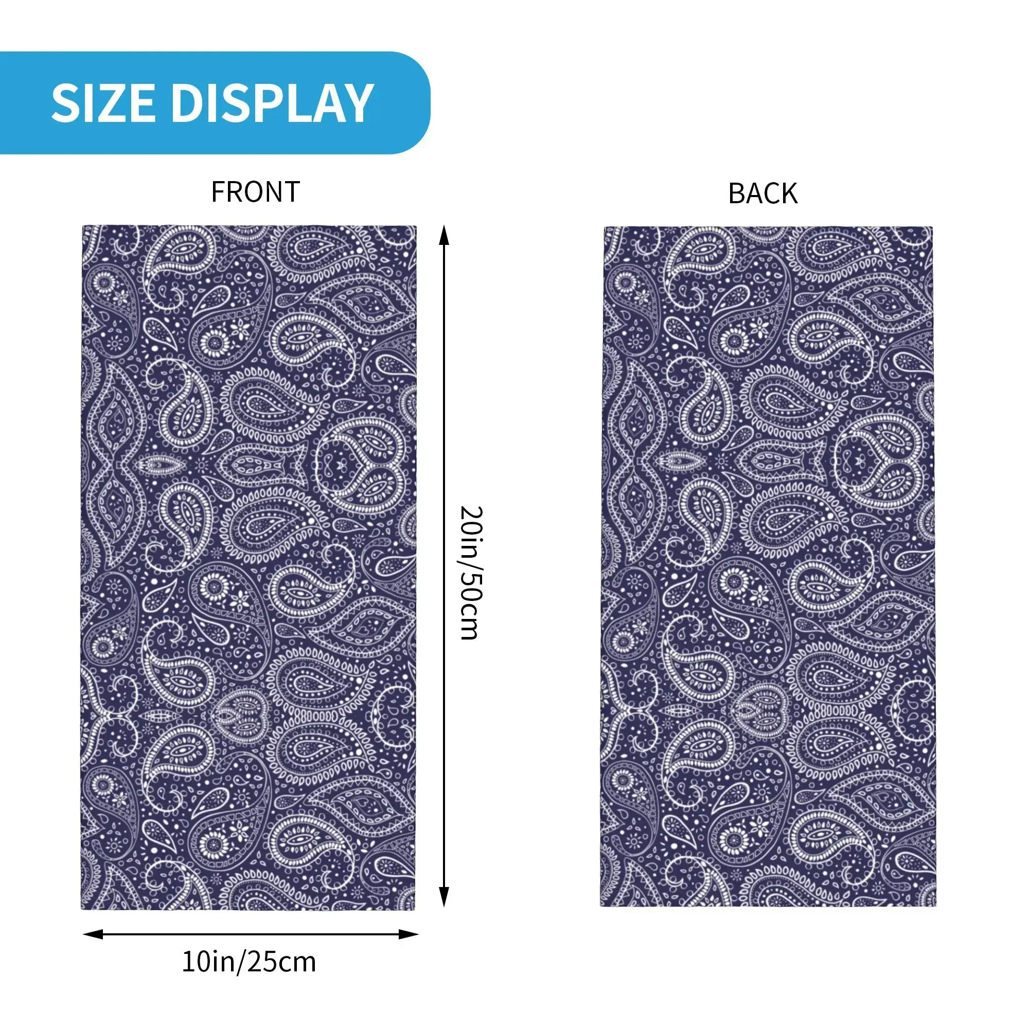 Custom Custom Bandana Pretty Bohemian Art Paisley Bandana Neck Gaiter Windproof Face Scarf Cover Women Men Blue Headwear Tube