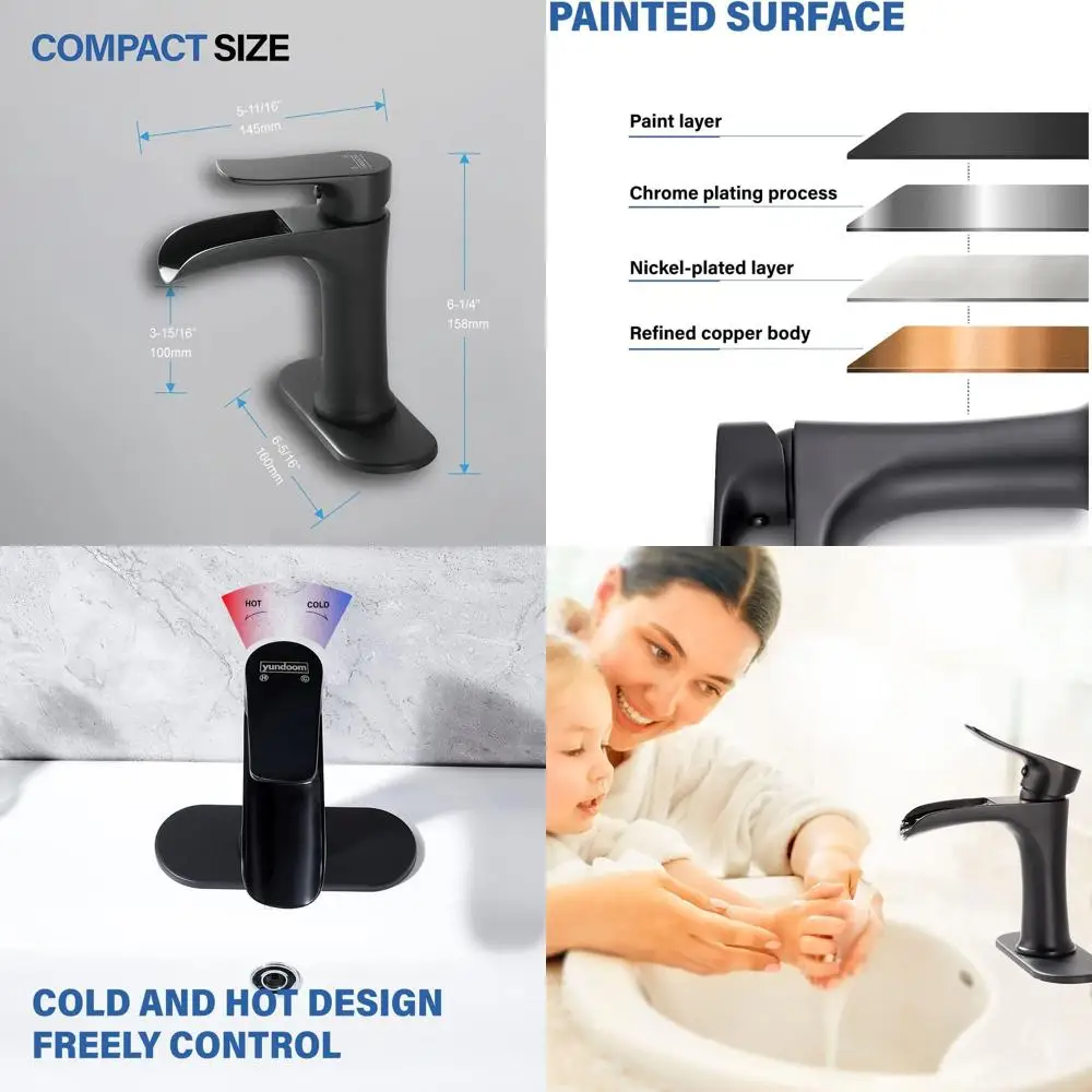 

Black Matte Single Handle Deck Mount Faucet with Pop-Up Drain for Farmhouse Vanity, RV, and Vessel Sinks
