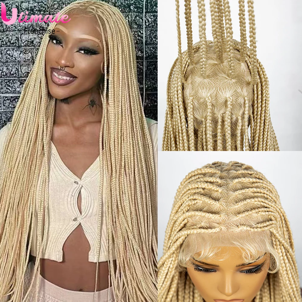 Synthetic Full Lace Box Braided Wigs Ginger Color Lace Front Braided Wigs With Baby Hair for Black Women Goddess Wigs