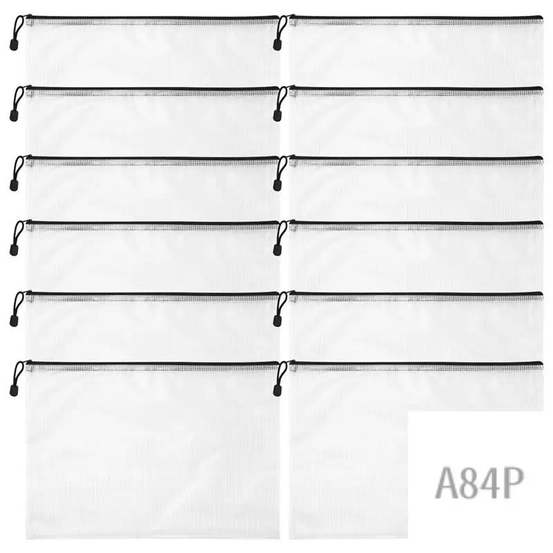 

12PCS A3 Folder, Information Zipper Bag Plastic Wallet Mesh File Bag Zipper Bag Zipper Wallet