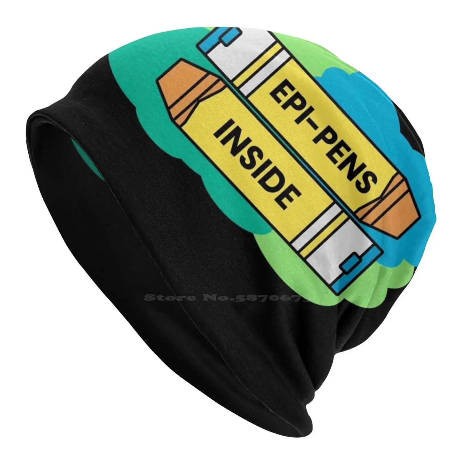 “epi-Pens Inside”-Label Your Epi-Pen Storage , Green Knitted Hat Warm Beanie Outdoor Caps Epi Pen Back To School Childrens