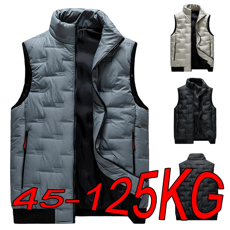 Warm Vest Men's Plus Size 6XL 7XL 8XL Multi-pocket Stand-up Collar Vest Solid Color Black Gray Winter Outdoor Thickened Jacket