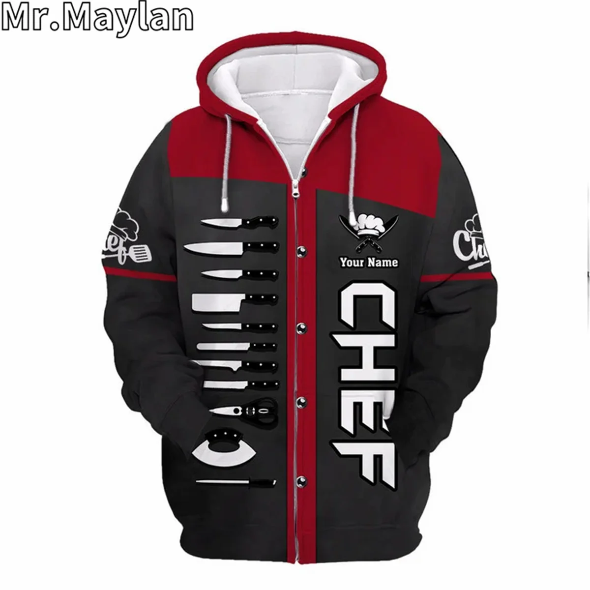 CUSTOM NAME CHEF UNIFORM CHEF KNIVES 3D Unisex Hoodie Men/Women Sweatshirt Streetwear Zip Pullover Casual Jacket Tracksuits R900