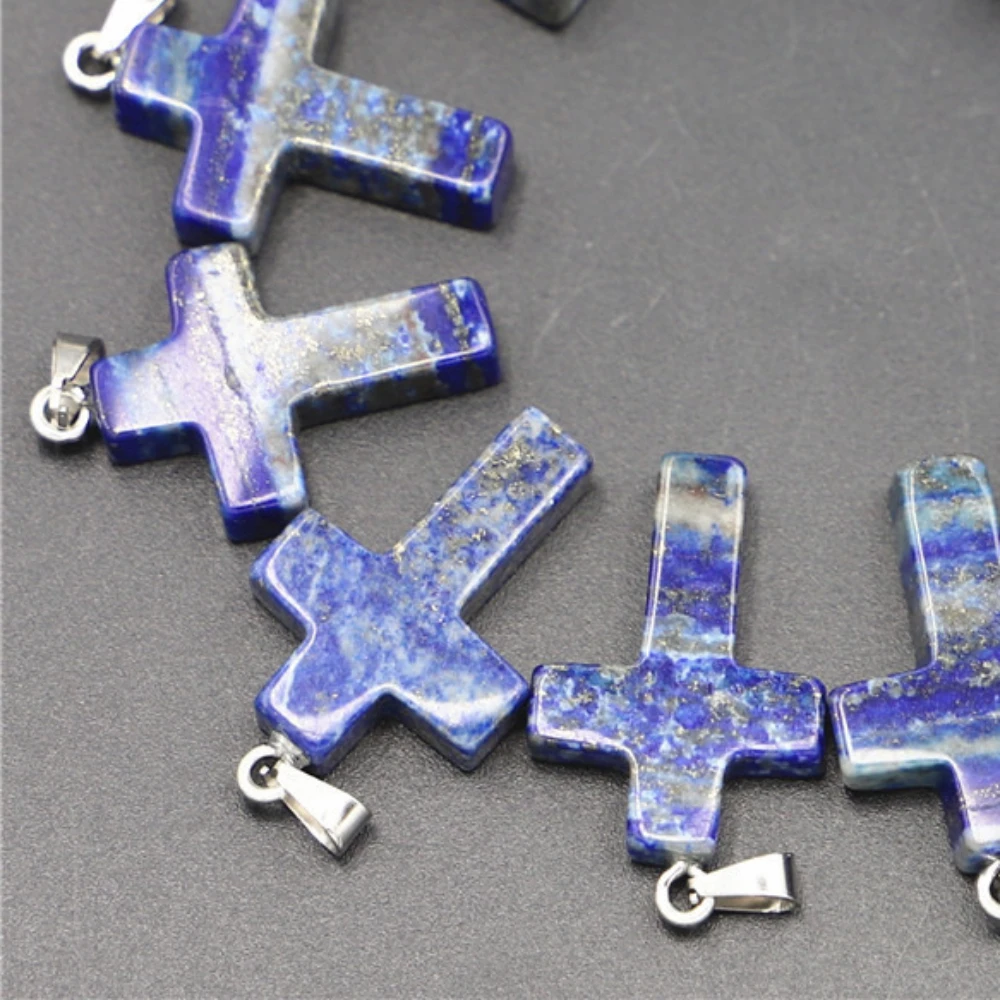 

Cross Shaped 1PC Natural Stone Pendant 25x18x6mm Lapis Lazuli Pendant Reiki Charm Men Women DIY Necklace Earring Accessories
