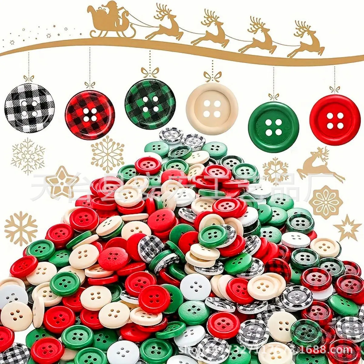 60 pieces, Christmas wooden buttons, 6 colors, 0.79 inches, plaid wooden buttons, 4 holes, black and red wooden buttons, plaid c