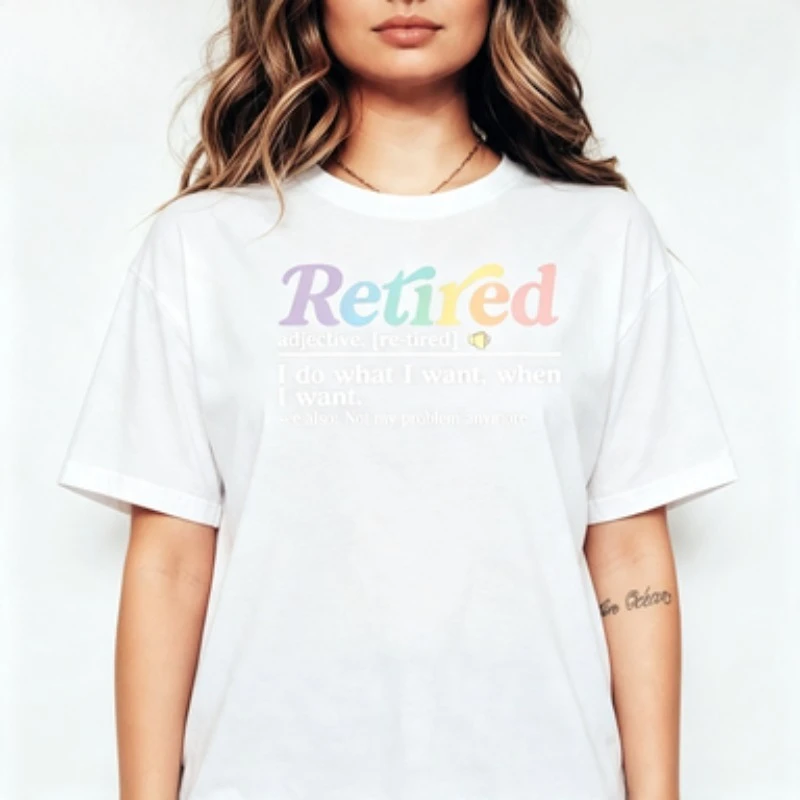 Ladies Cotton Crew Neck T Shirt Retired Funny Definition Graphic Short Sleeve Tee Retirement Gift Casual Fashion Tops