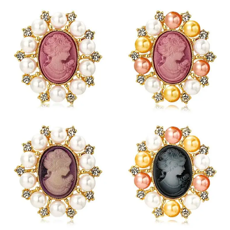 بروش قلادة على شكل رأس تجميل جديد، بروش إكسسوار مرصع بالألماس على طراز المحكمة الأوروبية والأمريكية القديمة