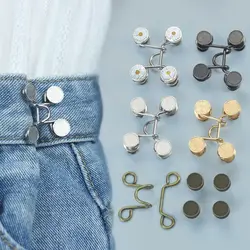 2Pcs Adjustable Pant Waist Tightener Jean Button Pins Button Clip For Pants No Sewing Required Easy To Install Sewing Accessory