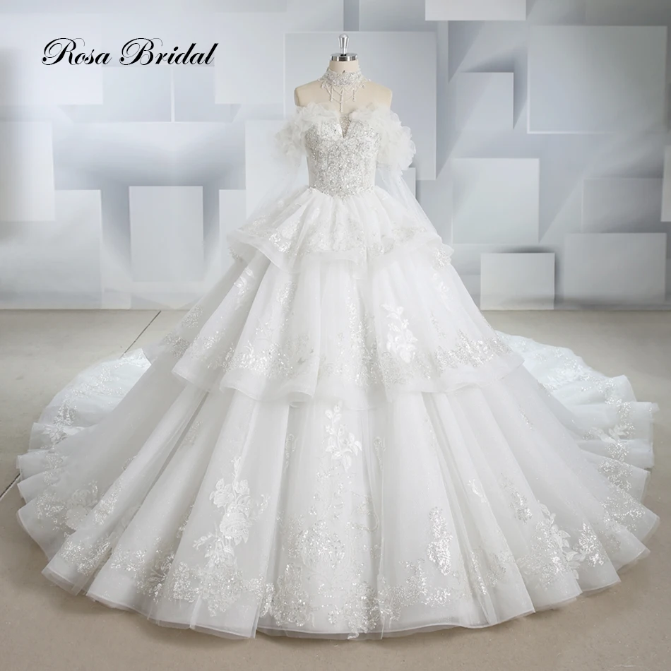 XY-2326 Lace Applique Crystal Beading Royal Train Luxury Wedding Dress