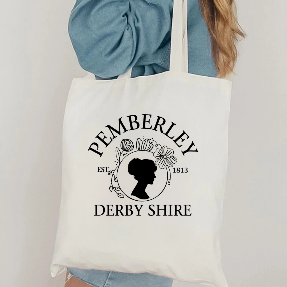 Pemberley tote bag Pride and Prejudice canvas shopping bag Aesthetic Literary Women's Movie Casual Shoulder Bag Book Lover Gift